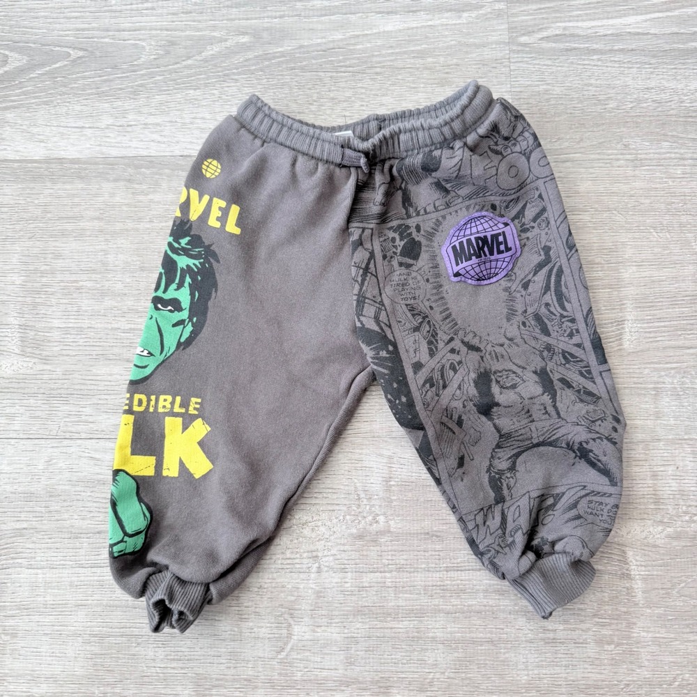 Zara Kids Marvel Incredible Hulk Comic Print Sweatpants Gray 18-24 Months